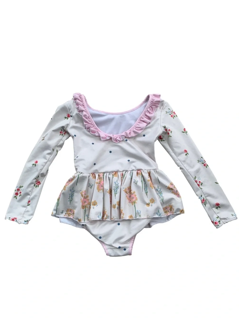 SweetHoney Size 2T White Floral Ruffle One Piece Skirted Leotard